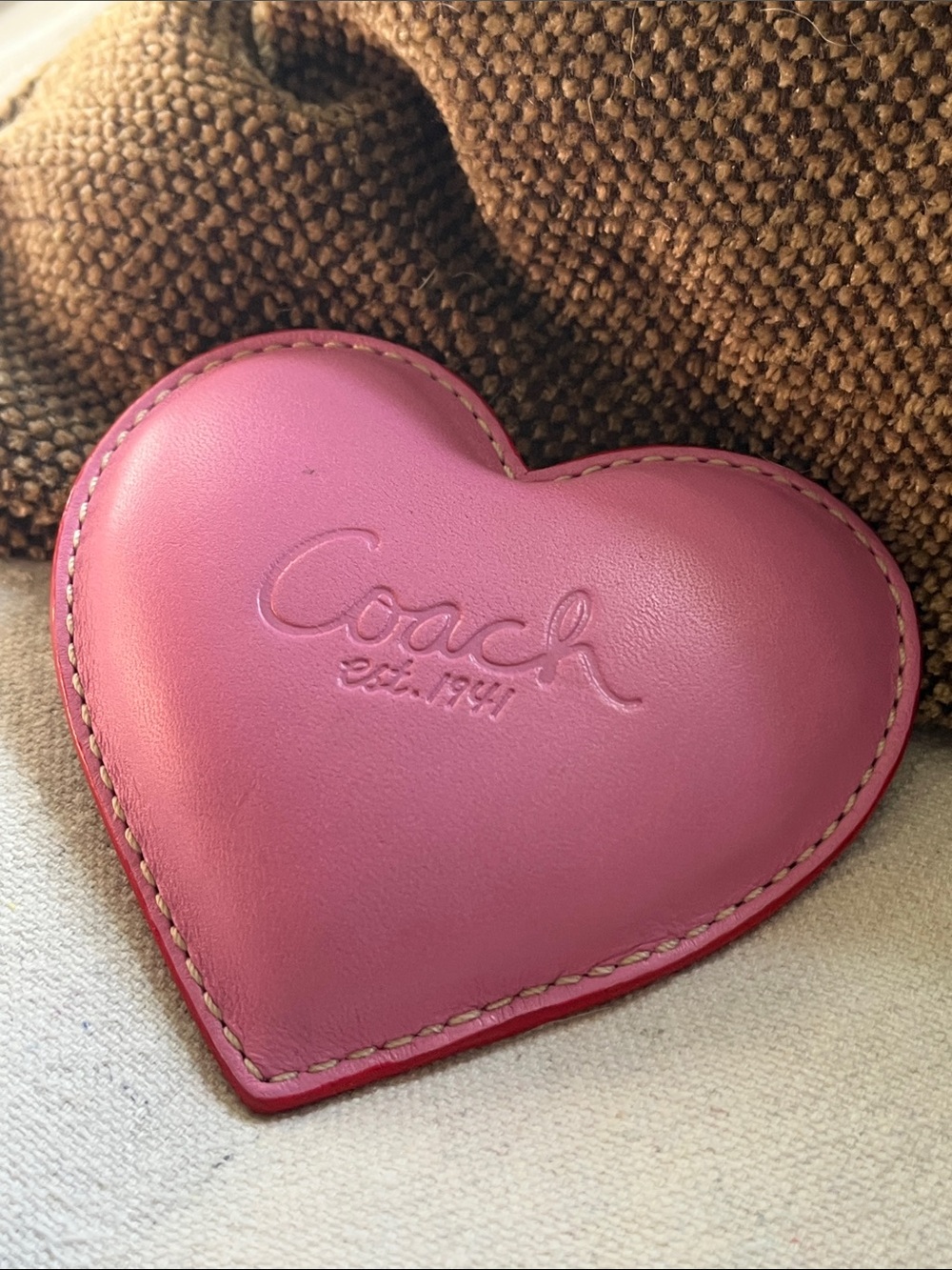 Coach Pink Heart Leather beanbag Paperweight